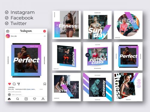 Gym fitness social media post templates collection