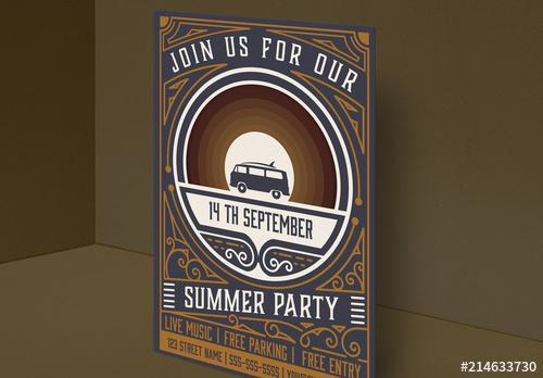 Vintage Summer Party Invitation Layout - 214633730