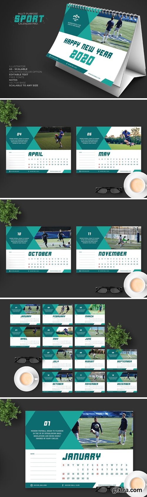 2020 Sport Calendar Desk Pro