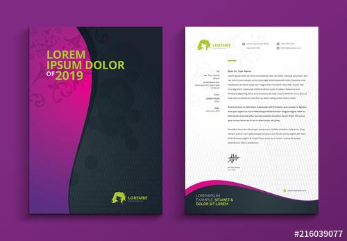 Letterhead Layout with Pink to Purple Gradient Wave Element - 216039077