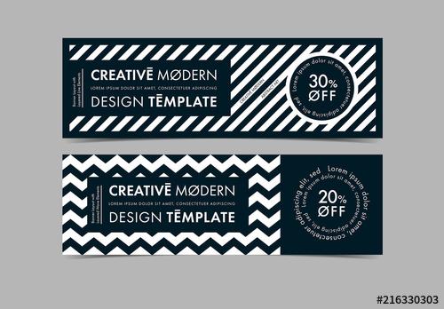 Web Banner Layout with Black and White Patterns - 216330303