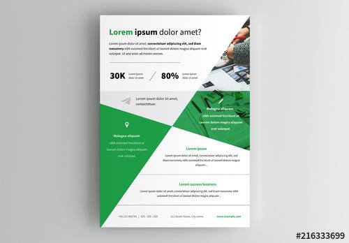 Business Flyer Layout with Green Triangular Accents - 216333699