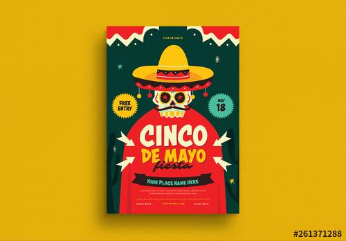 Cinco De Mayo Flyer with Skull Illustration - 261371288