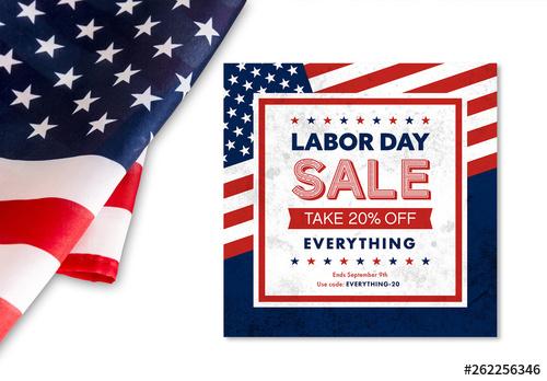 Labor Day Sale Banner Layout with Flag - 262256346