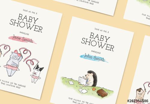 Baby Shower Invitation Card Layout With Animals - 262351586