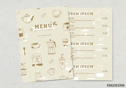Coffee Shop Menu Layout with Illustrative Elements - 262351594