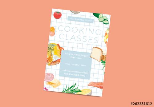 Cooking Classes Poster Layout with Illustrative Accents - 262351612