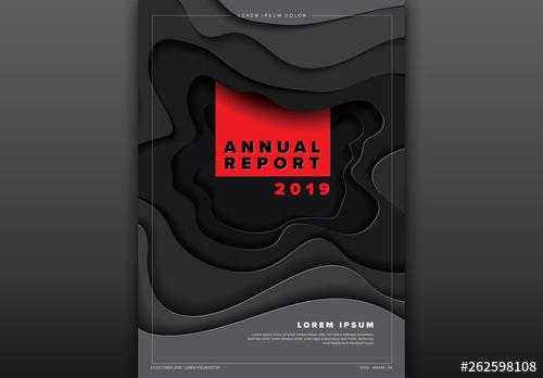 Annual Report Cover Layout with Black Paper Cut Elements - 262598108