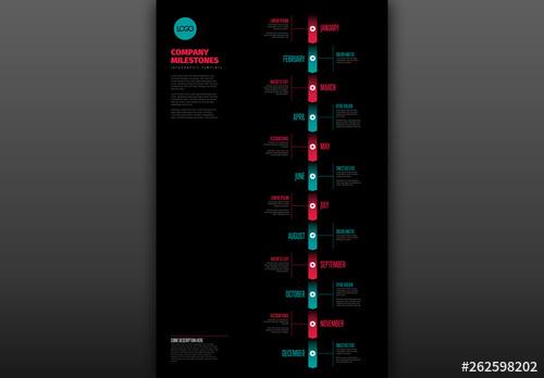 Full Year Timeline Layout with Teal and Red Accents - 262598202