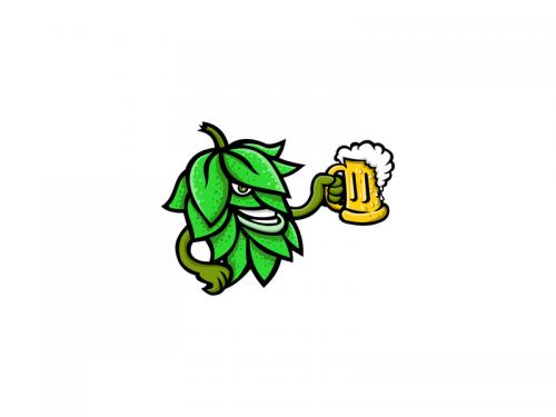 Hops Drinking Beer Mascot