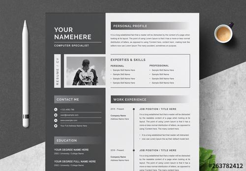 Resume and Cover Letter Layout with Black Sidebar - 263782412