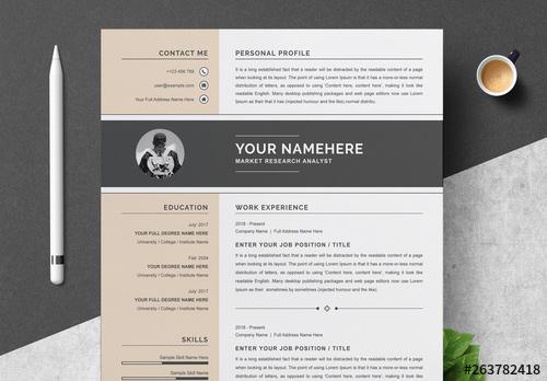 Resume and Cover Letter Layout with Beige Accents - 263782418