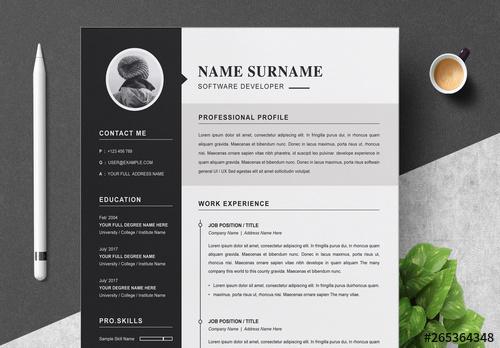Simple Black and White Resume Kit Layout - 265364348