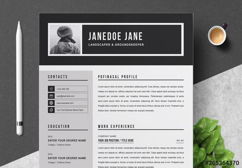 Bold Black and White Resume and Cover Letter Layout - 265364370
