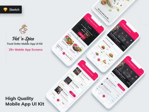 Hot & Spice - Food Order Mobile App UI Kit (Sketch)