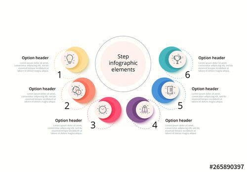 6 Step Infographic with Icons and Circles - 265890397