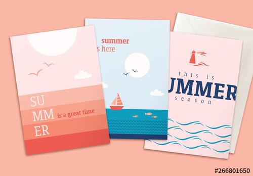 Summer Greeting Card Layouts with Maritime Theme - 266801650
