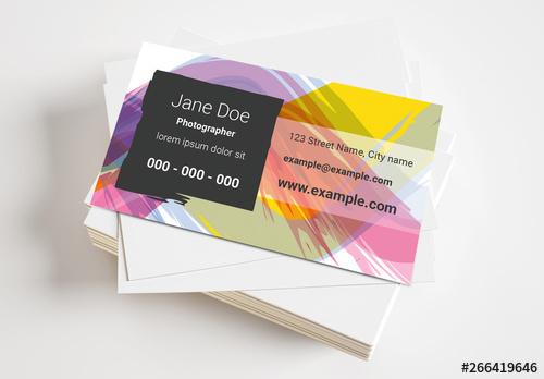 Business Card with Colorful Paintbrush Elements Layout - 266419646