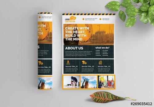 Construction Work Flyer Layout with Graphic Elements - 269035412