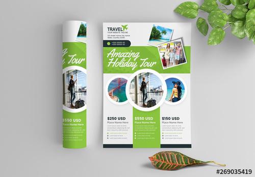 Green Business Flyer Layout with Circular Photo Elements - 269035419