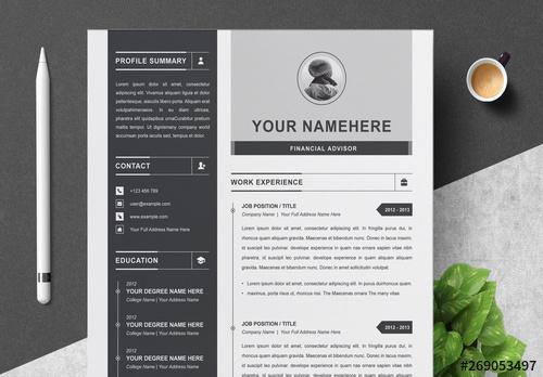 Resume Set with Gray and Black Accents - 269053497