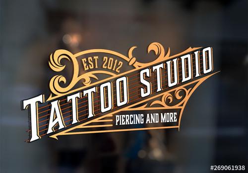 Vintage Tattoo Logo Layout with Gold Elements - 269061938