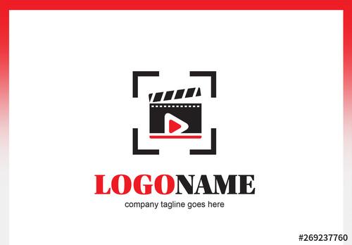 Logo Layout of Film Clapper Board with Play Button - 269237760