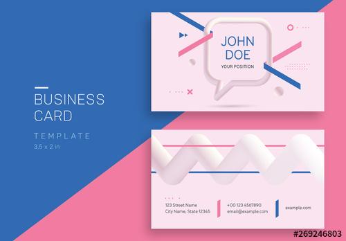Pastel Business Card Layout Abstract 3D Geometric Elements - 269246803