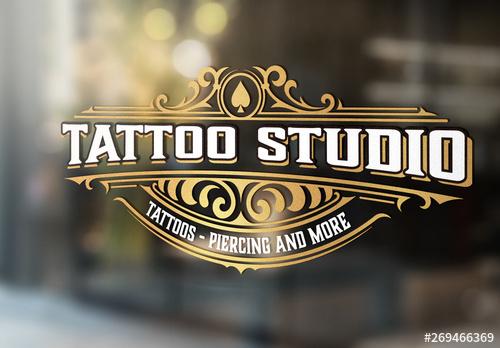 Vintage Tattoo Logo Layout with Gold Elements - 269466369