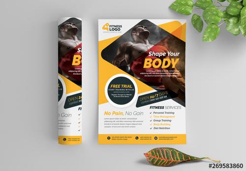 Fitness Flyer Layout with Yellow Accents - 269583860