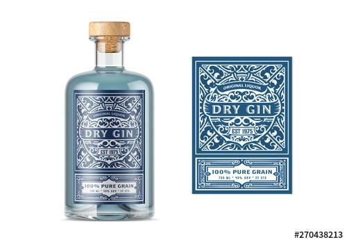 Traditional Gin Label Layout with White and Blue Accents - 270438213