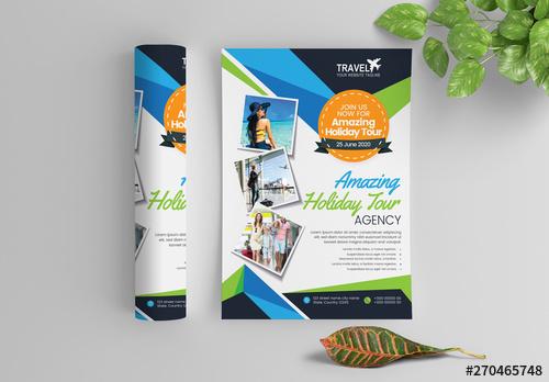 Travel Themed Flyer Layout with Snapshot Elements - 270465748