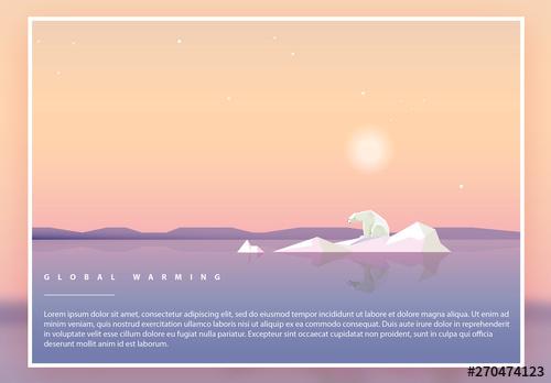 Climate Change Geometric Illustration Poster Layout with Polar Bear - 270474123