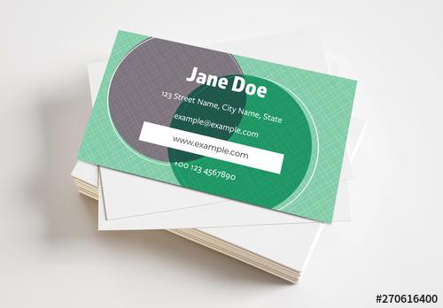 Business Card Layout with Green Circle Elements and Crosshatching - 270616400