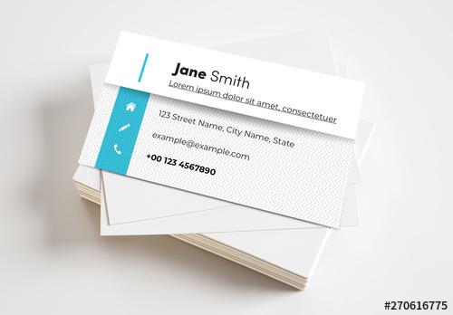 Business Card Layout with Blue Elements and Zig Zag Background - 270616775