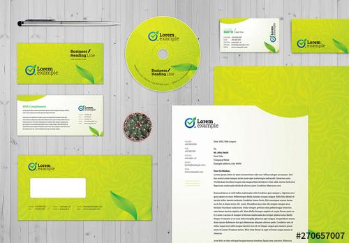 Green Corporate Identity Stationery with Green Floral Design Layout - 270657007