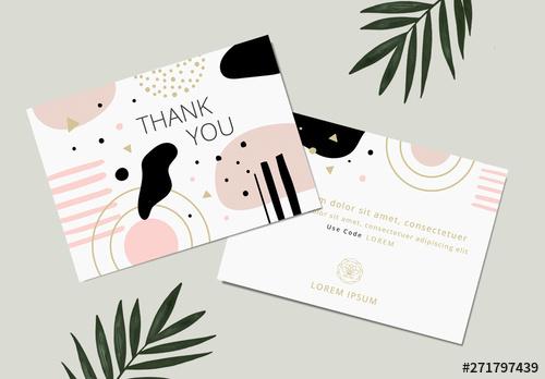Beauty Thank You Card Layout with Graphic Gold and Pink Elements - 271797439