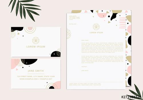 Stationery Collection Layout with Abstract Pink and Gold Graphic Elements - 271981726
