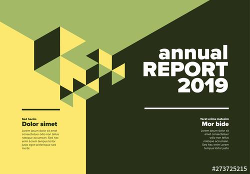 Geometric Horizontal Annual Report Cover Layout with Green and Yellow Elements - 273725215