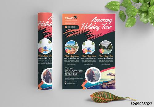Bold and Colorful Flyer Layout with Paint Splatter Accents - 269035322