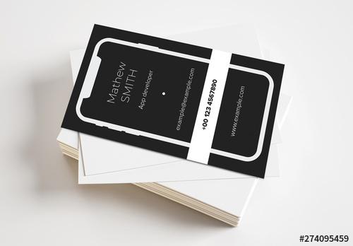 Dark Business Card Layout with Smartphone Graphic - 274095459