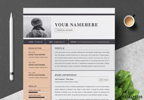 Resume and Cover Letter Layout with Grey and Orange Accents - 274129739
