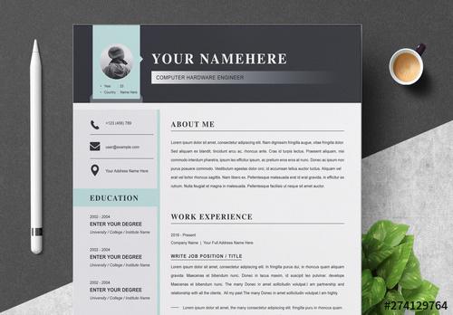 Resume and Cover Letter Layout with Grey and Blue Accents - 274129764