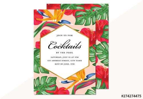 Summer Party Invitation Layout with Tropical Flower Pattern - 274274475