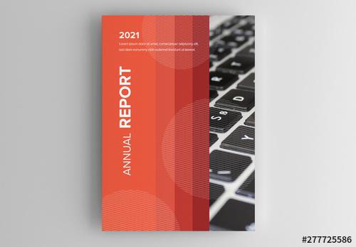 Annual Report Cover Layout with Orange Stripes and a Photo of a Keyboard - 277725586