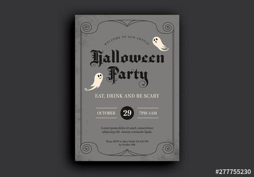 Halloween Party Flyer Layout with Ghost Illustrations - 277755230