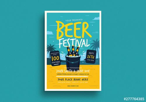 Summer Beer Festival Flyer Layout with Graphic Elements - 277764385