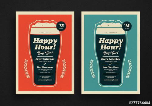 Happy Hour Beer Flyer Layout with Graphic Elements - 277764404