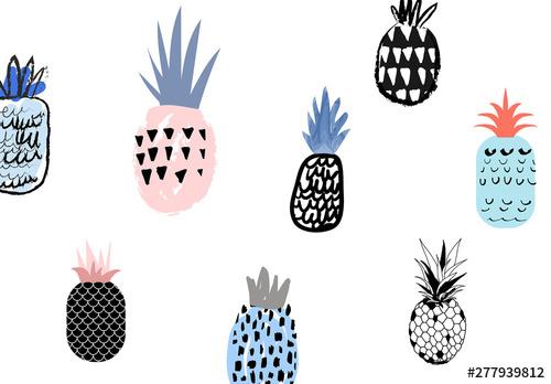 Set of Hand Drawn Pineapples - 277939812