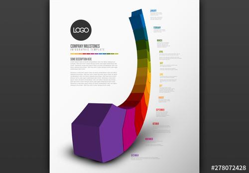 Full Year Timeline Informative Chart Layout with 3D Rainbow Elements - 278072428